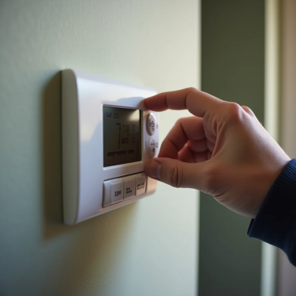 Replacing the batteries in a wall thermostat set to heat mode in a Lynnwood, WA home