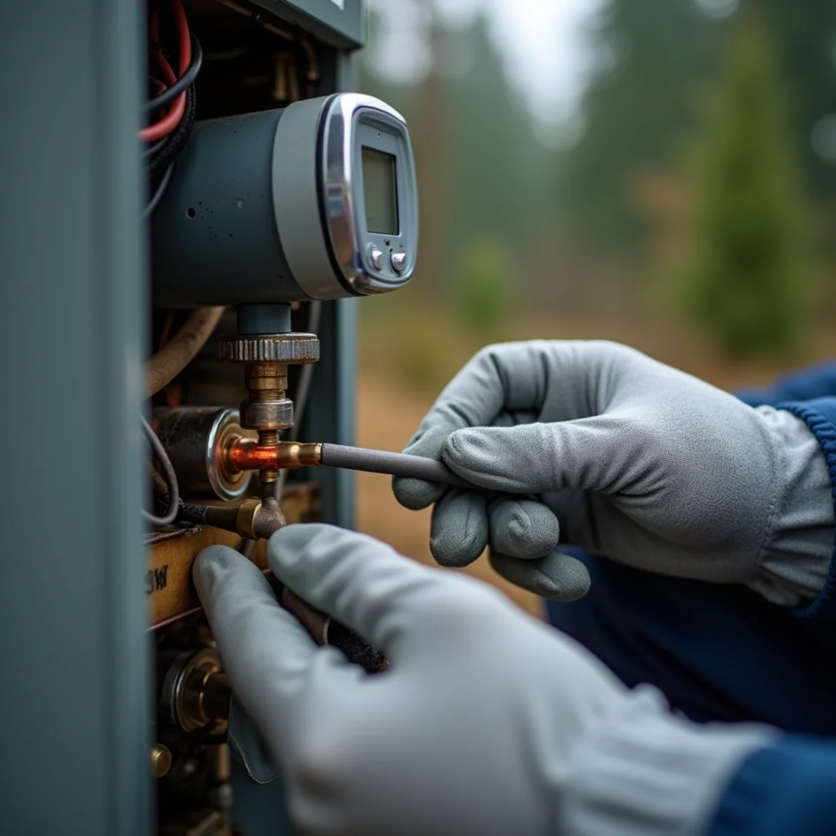 Technician testing the hot-surface igniter and flame sensor on a gas furnace in a Lynnwood home